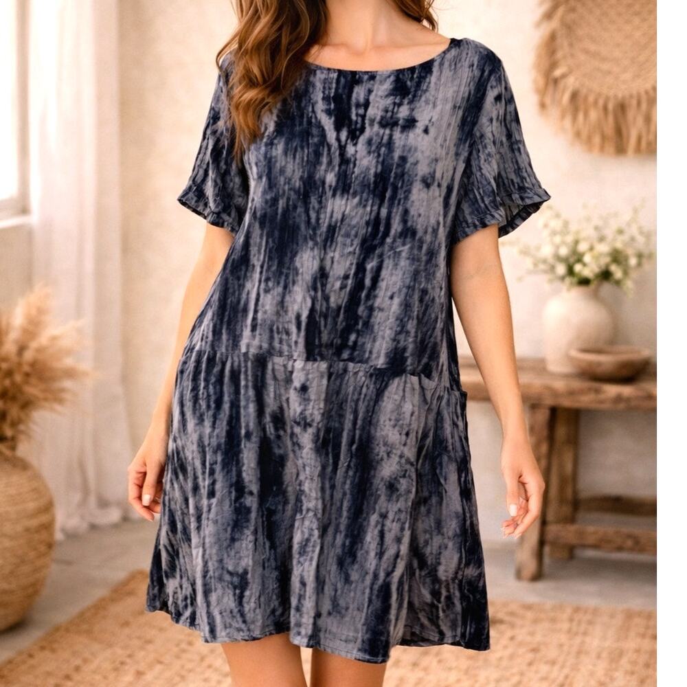 Anthropologie Floreat Crushed Velvet Pocket Shift Dress Small Blue Fairy Romance